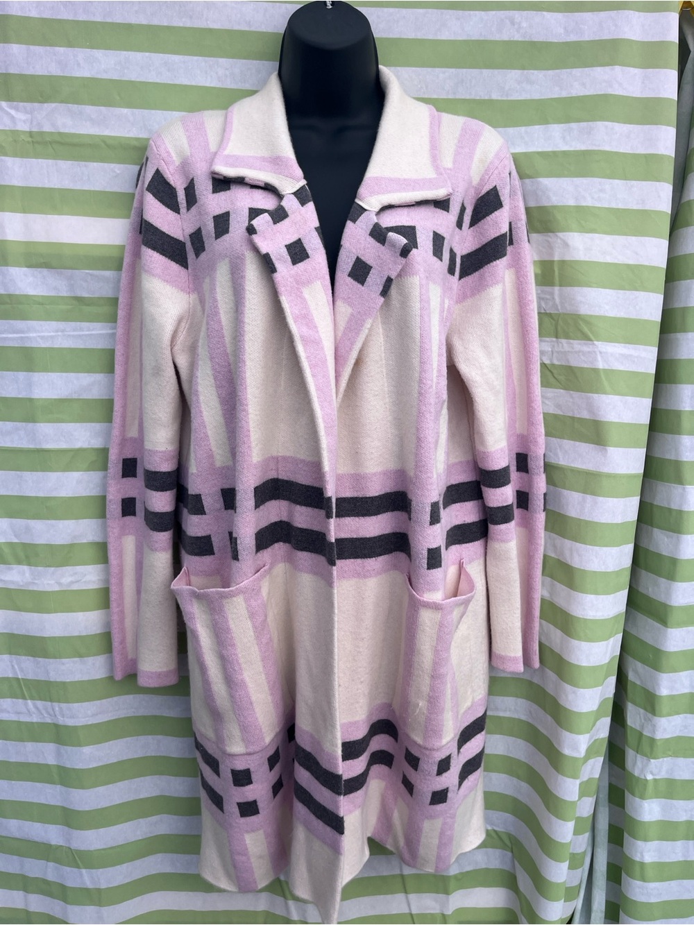 Olivers Pink and Gray Plaid Open-Front Cardigan